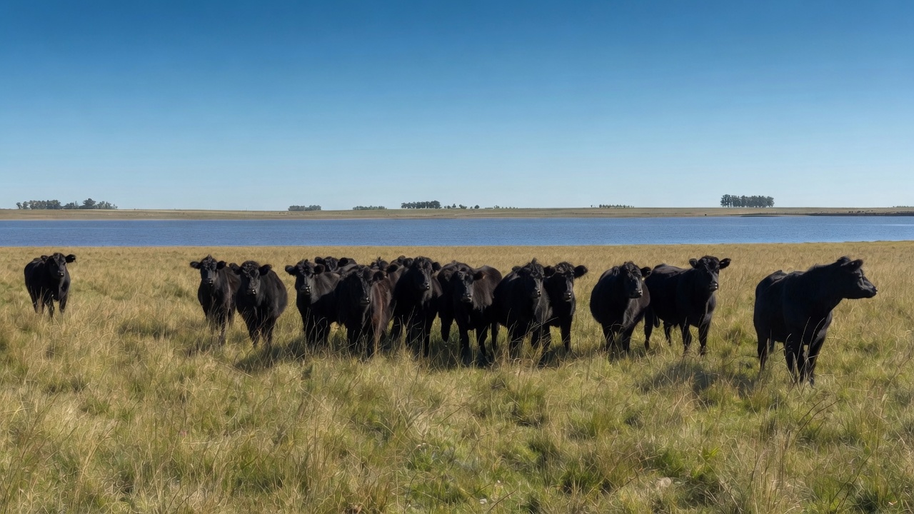 Campo uruguaio com gado